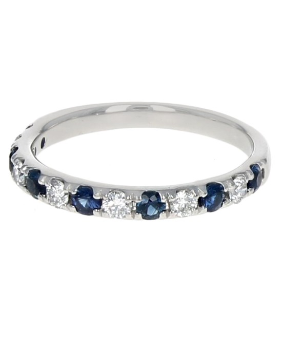One Blue Sapphire and Round Brilliant Cut Diamond Band in Platinum
